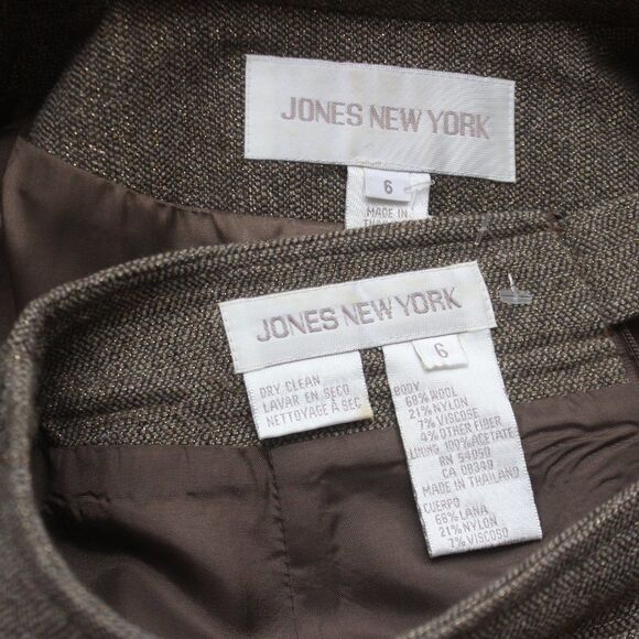 JONES NEW YORK 2PC Brown Wool‎ Blend Notch Collar Skirt Suit Size 6 - Picture 9 of 16
